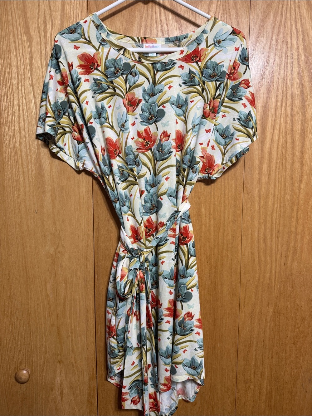 LuLaRoe Mitzi Cream Floral Tunic with Green & Orange Floral Accents